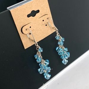925 Sterling Silver Swarovski Aqua Cluster Dangle Earrings